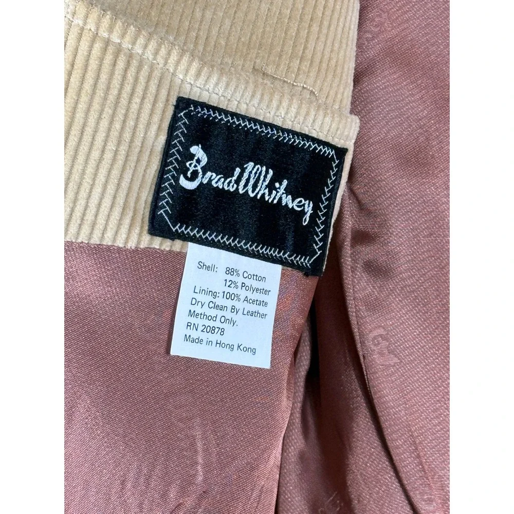 Brad Whitney Mens Vintage Tan Corduroy Western‎ Blazer Suede Yoke Size 40